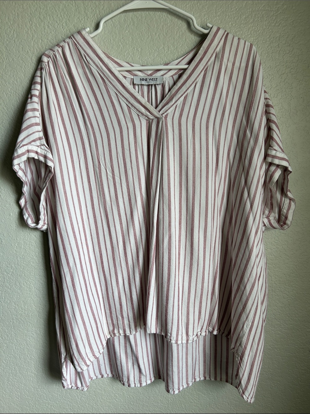 Nine West White Top with Dusty Pink Stripes